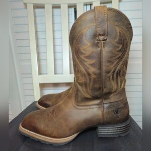 Ariat Distressed Hybrid Rancher Western Performance Boots Square Toe Sz 10.5 D